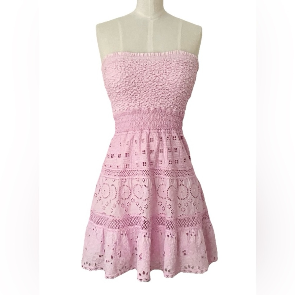 Temptation Positano Pink Strapless Cotton Eyelet Mini Dress XS